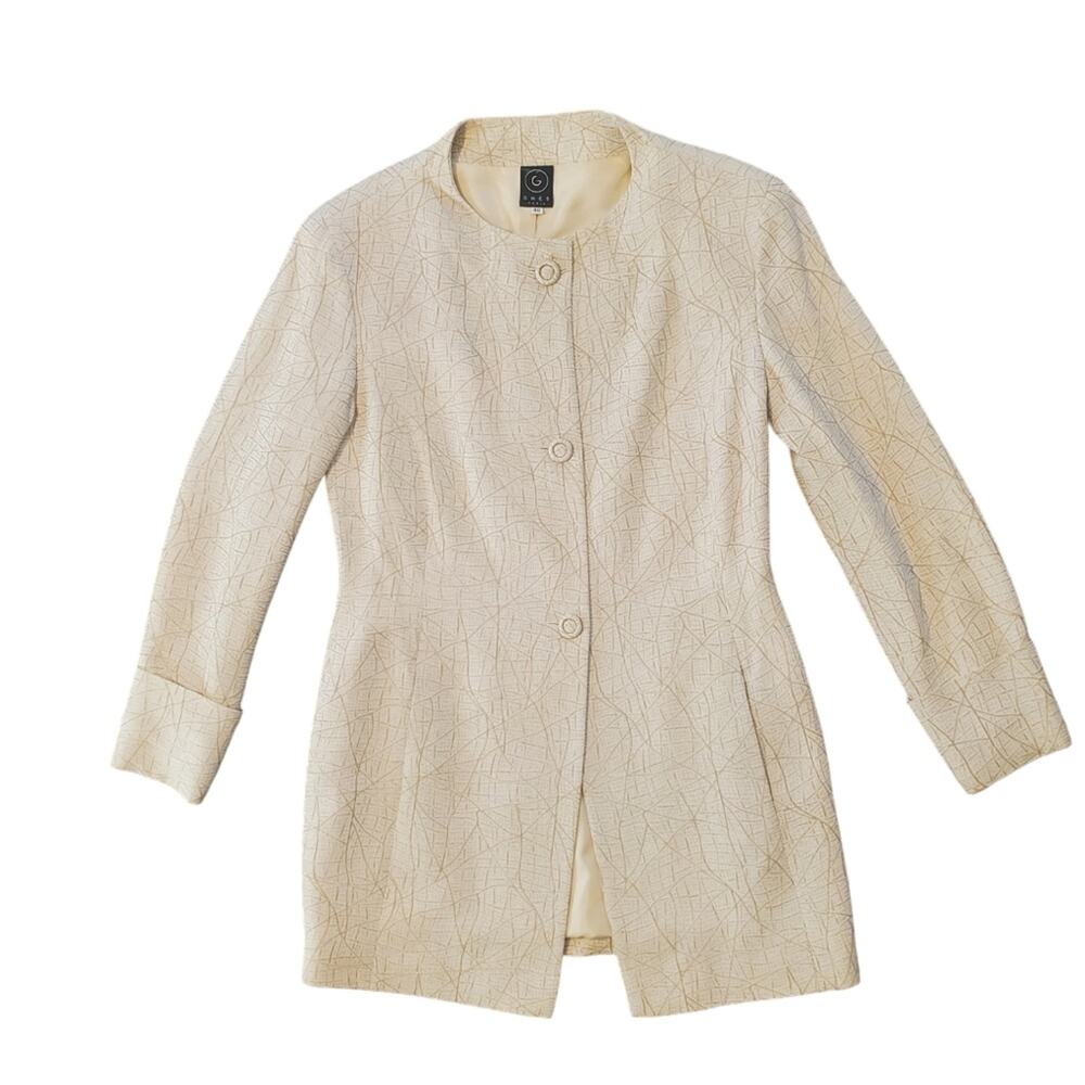 Vintage Grès Paris Cream Gold Skirt Suit Jacket Mini Skirt Size 40